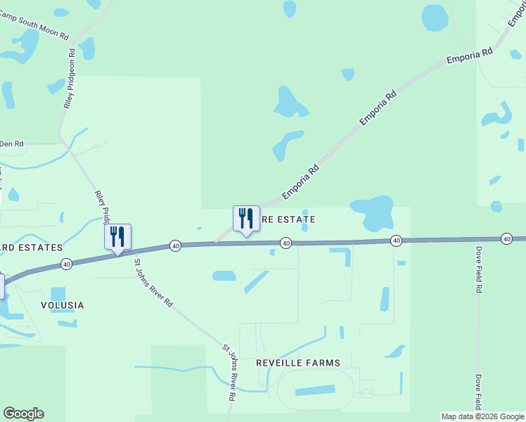 map of restaurants, bars, coffee shops, grocery stores, and more near 1363 Emporia Road in Pierson