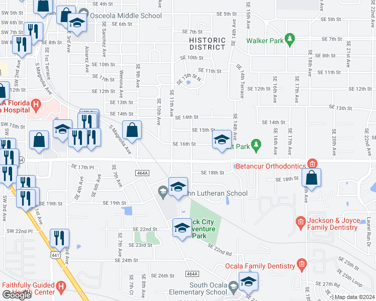 map of restaurants, bars, coffee shops, grocery stores, and more near 1616 Southeast 12th Avenue in Ocala