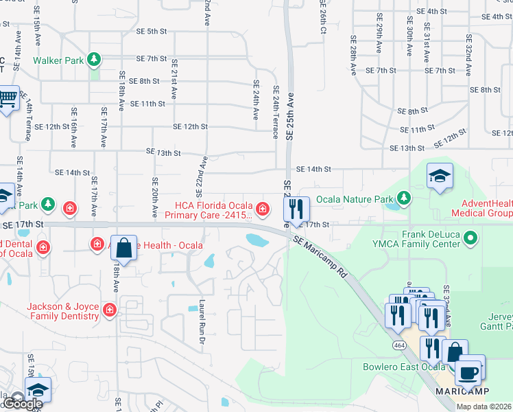 map of restaurants, bars, coffee shops, grocery stores, and more near 2405 Southeast 17th Street in Ocala