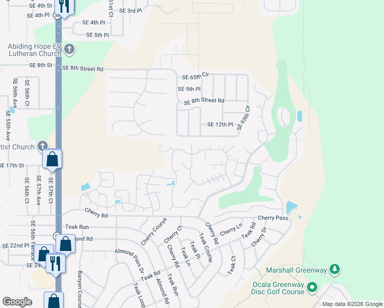 map of restaurants, bars, coffee shops, grocery stores, and more near 1500 Killarney Court in Ocala