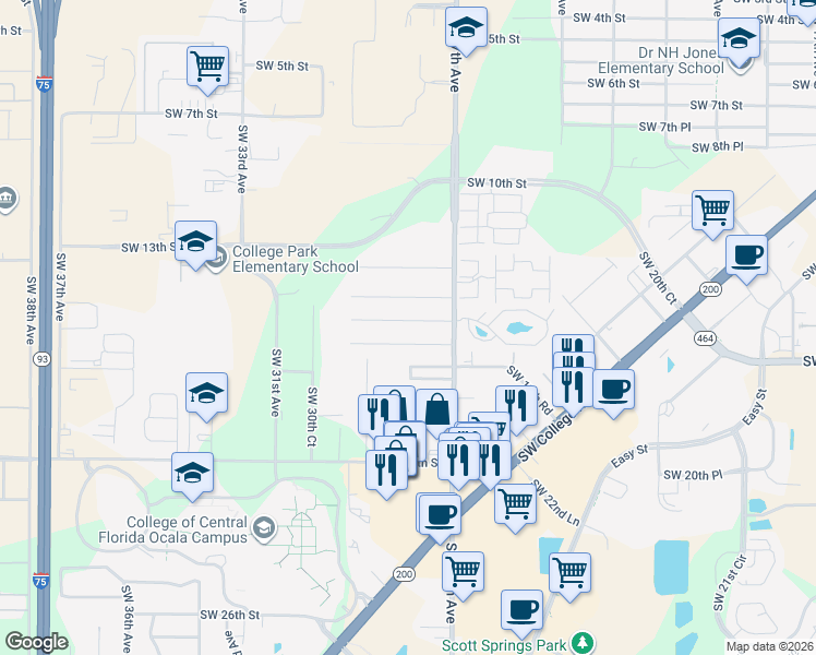 map of restaurants, bars, coffee shops, grocery stores, and more near 2714 Southwest 16th Place in Ocala