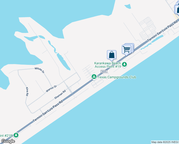 map of restaurants, bars, coffee shops, grocery stores, and more near 18100/18101 Termini-San Luis Pass Road in Galveston