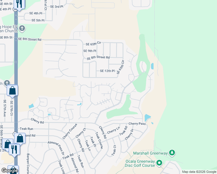 map of restaurants, bars, coffee shops, grocery stores, and more near 5907 Cherry Road in Ocala