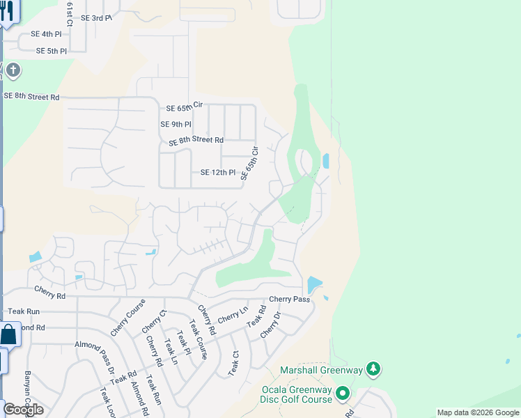 map of restaurants, bars, coffee shops, grocery stores, and more near 1171 Southeast 65th Circle in Ocala