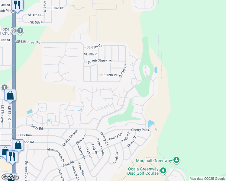 map of restaurants, bars, coffee shops, grocery stores, and more near 1203 Southeast 65th Circle in Ocala