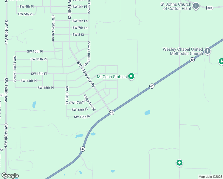 map of restaurants, bars, coffee shops, grocery stores, and more near 13110 Southwest 16th Street Road in Ocala