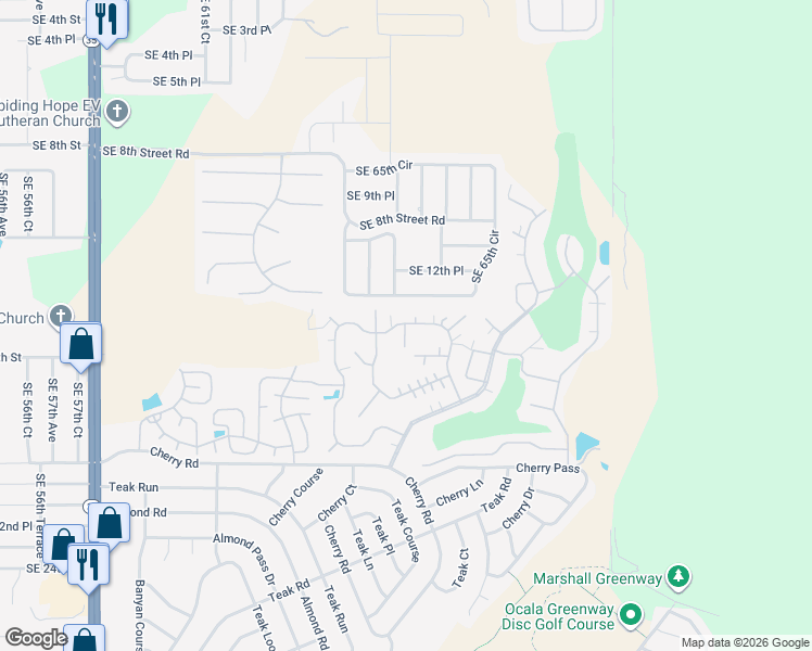 map of restaurants, bars, coffee shops, grocery stores, and more near 1243 Southeast 65th Circle in Ocala