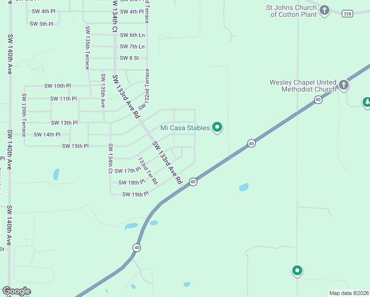 map of restaurants, bars, coffee shops, grocery stores, and more near 13110 Southwest 16th Street Road in Ocala