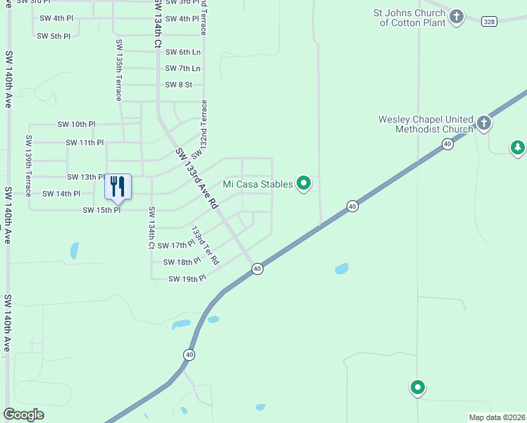 map of restaurants, bars, coffee shops, grocery stores, and more near 13110 Southwest 16th Street Road in Ocala
