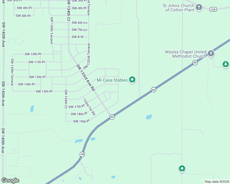 map of restaurants, bars, coffee shops, grocery stores, and more near 13110 Southwest 16th Street Road in Ocala