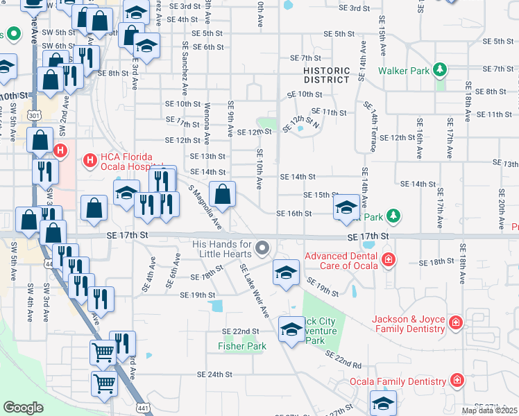 map of restaurants, bars, coffee shops, grocery stores, and more near 1598 Southeast 10th Avenue in Ocala