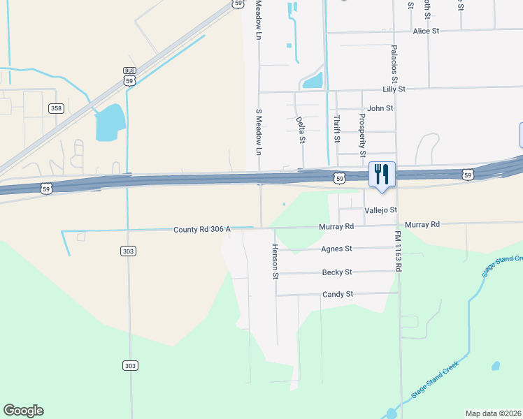 map of restaurants, bars, coffee shops, grocery stores, and more near 263 County Road 305 Road in El Campo