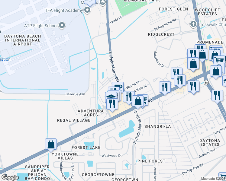 map of restaurants, bars, coffee shops, grocery stores, and more near 1400 Hancock Boulevard in Daytona Beach