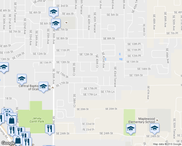 map of restaurants, bars, coffee shops, grocery stores, and more near 4002 Southeast 14th Place in Ocala