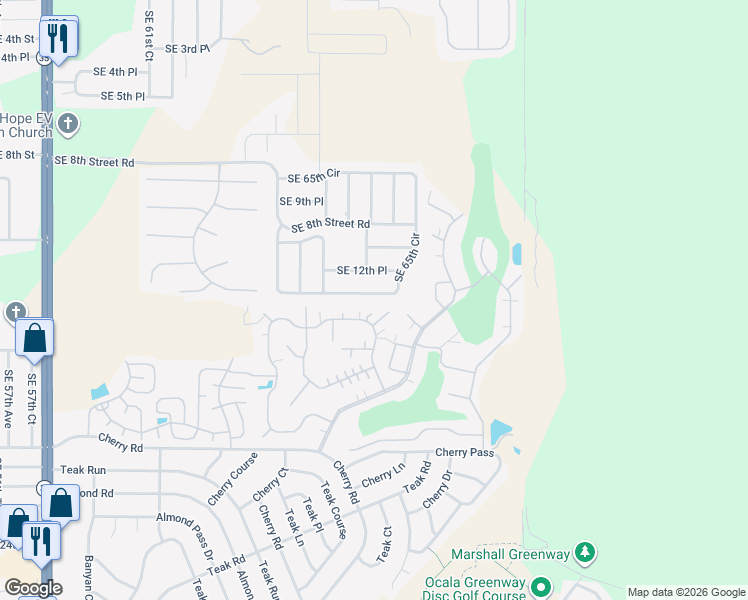 map of restaurants, bars, coffee shops, grocery stores, and more near 1203 Southeast 65th Circle in Ocala