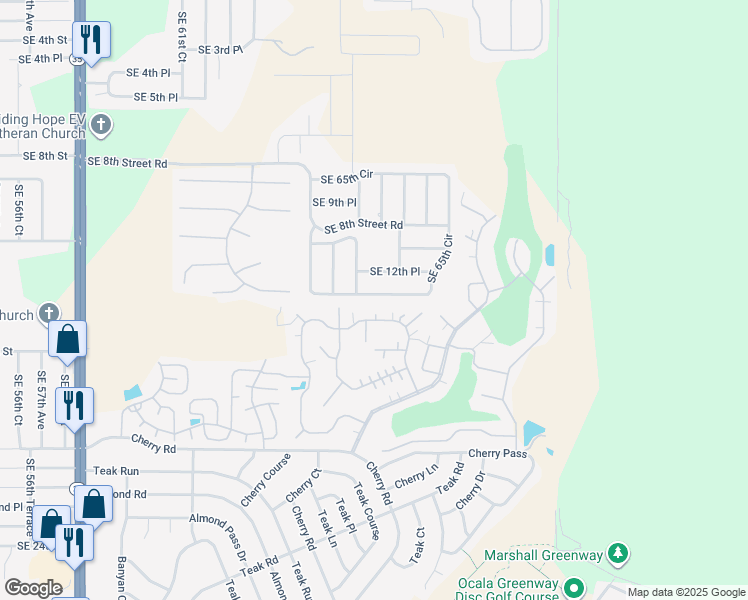 map of restaurants, bars, coffee shops, grocery stores, and more near 1243 Southeast 65th Circle in Ocala