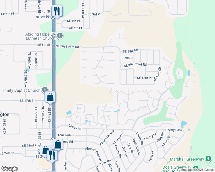 map of restaurants, bars, coffee shops, grocery stores, and more near 1331 Southeast 65th Circle in Ocala
