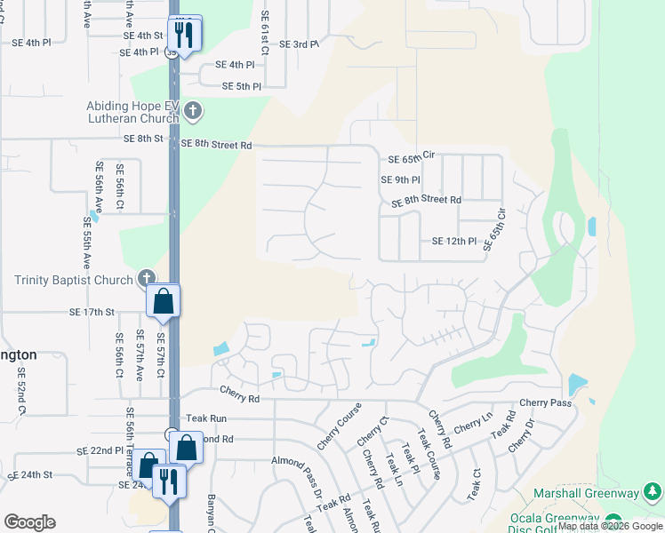 map of restaurants, bars, coffee shops, grocery stores, and more near 1331 Southeast 65th Circle in Ocala