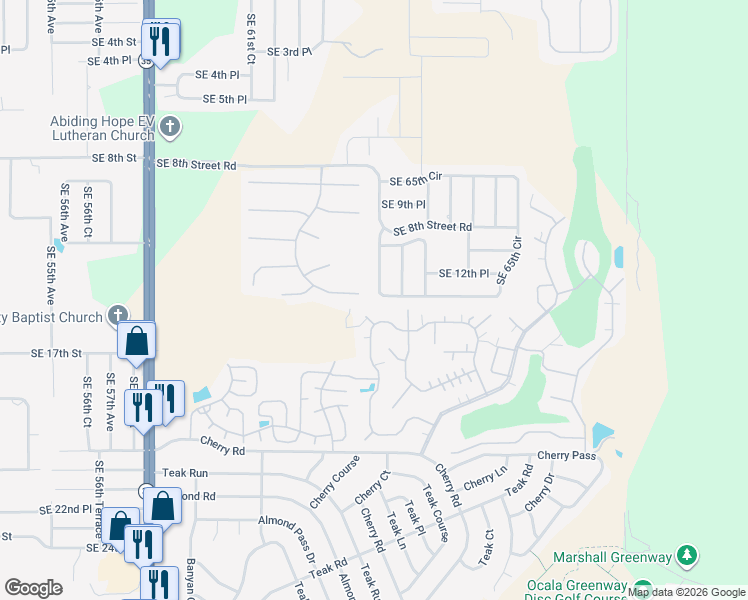 map of restaurants, bars, coffee shops, grocery stores, and more near 1331 Southeast 65th Circle in Ocala