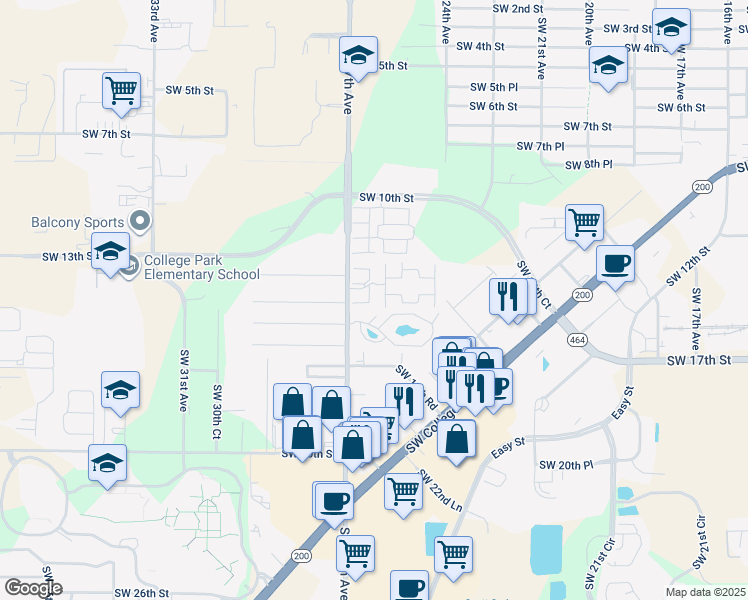 map of restaurants, bars, coffee shops, grocery stores, and more near 1421 Southwest 27th Avenue in Ocala