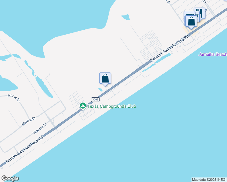 map of restaurants, bars, coffee shops, grocery stores, and more near 17705 Glei in Galveston