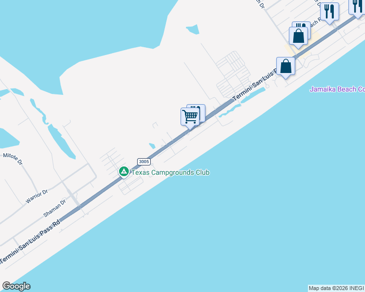 map of restaurants, bars, coffee shops, grocery stores, and more near 17613 Glei in Galveston