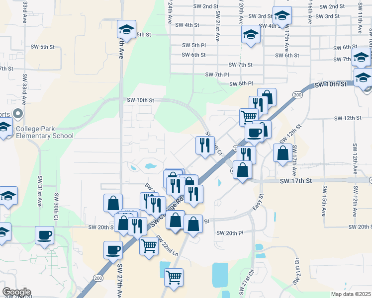 map of restaurants, bars, coffee shops, grocery stores, and more near 2138 Southwest 9th Road in Ocala