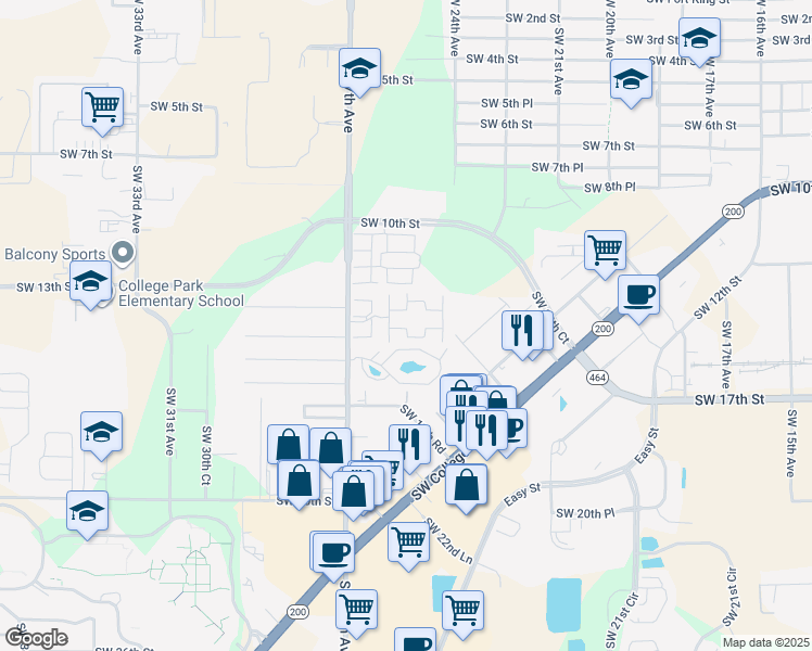 map of restaurants, bars, coffee shops, grocery stores, and more near 1601 Southwest 27th Avenue in Ocala