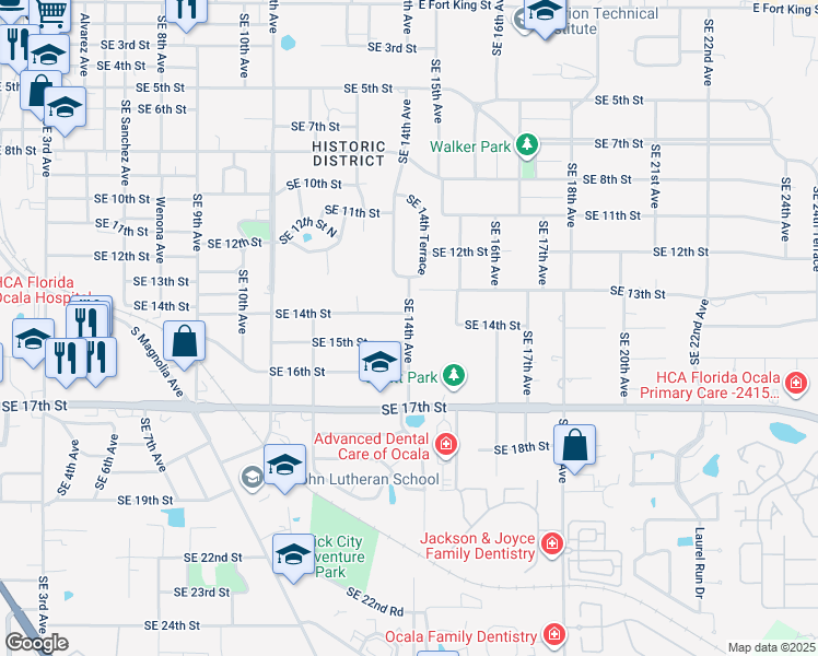 map of restaurants, bars, coffee shops, grocery stores, and more near 1429 Southeast 14th Avenue in Ocala