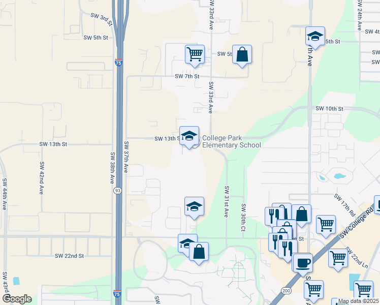 map of restaurants, bars, coffee shops, grocery stores, and more near 1330 Southwest 33rd Avenue in Ocala