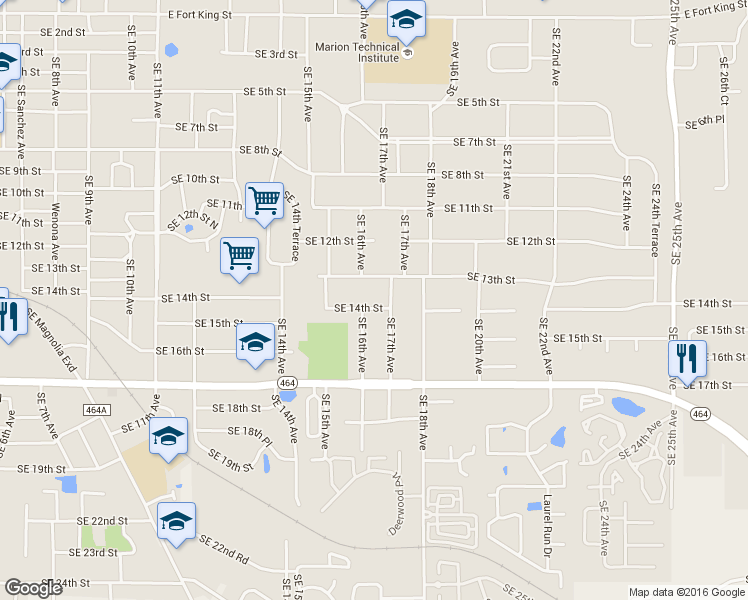 map of restaurants, bars, coffee shops, grocery stores, and more near 1617 Southeast 14th Street in Ocala