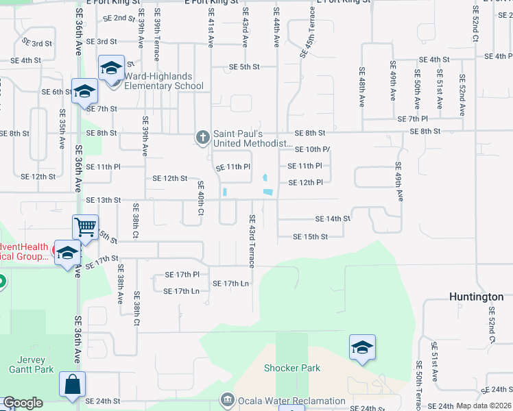map of restaurants, bars, coffee shops, grocery stores, and more near 1309 Southeast 43rd Terrace in Ocala