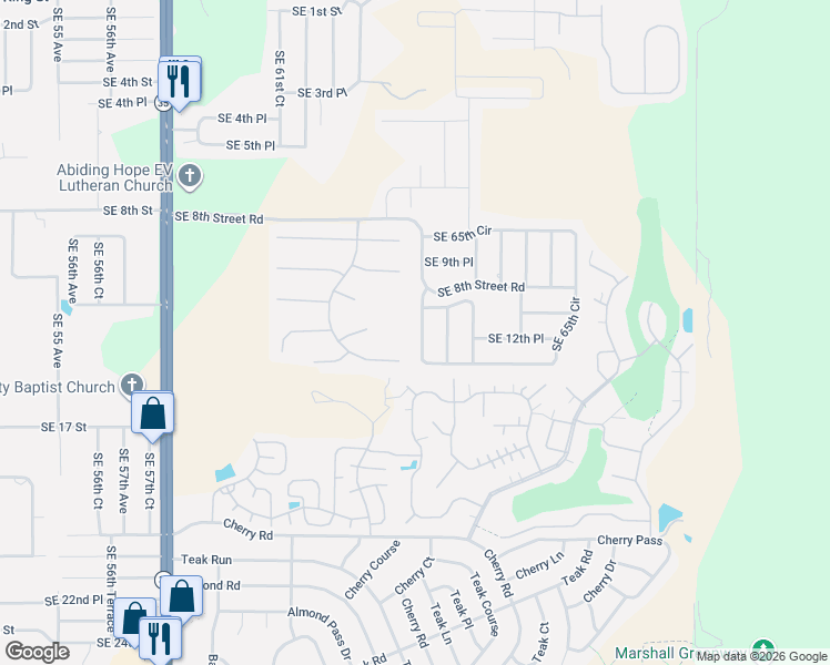 map of restaurants, bars, coffee shops, grocery stores, and more near 1363 Southeast 65th Circle in Ocala