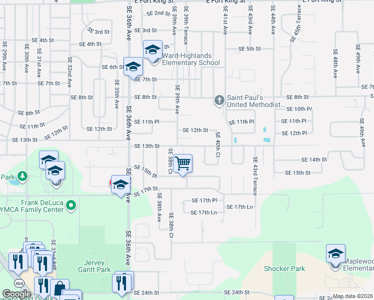 map of restaurants, bars, coffee shops, grocery stores, and more near 3930 Southeast 13th Street in Ocala