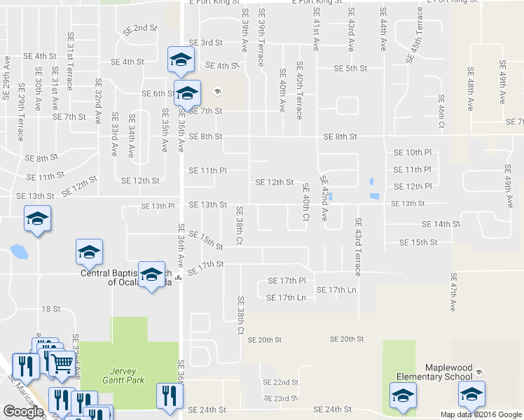 map of restaurants, bars, coffee shops, grocery stores, and more near 3930 Southeast 13th Street in Ocala