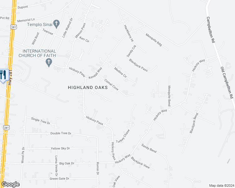 map of restaurants, bars, coffee shops, grocery stores, and more near 1810 Comal Cove in San Antonio