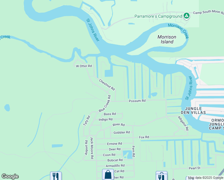 map of restaurants, bars, coffee shops, grocery stores, and more near 24014 Airport Road in Astor