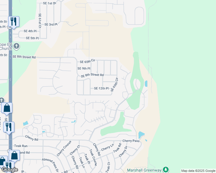 map of restaurants, bars, coffee shops, grocery stores, and more near 6835 Southeast 12th Place in Ocala