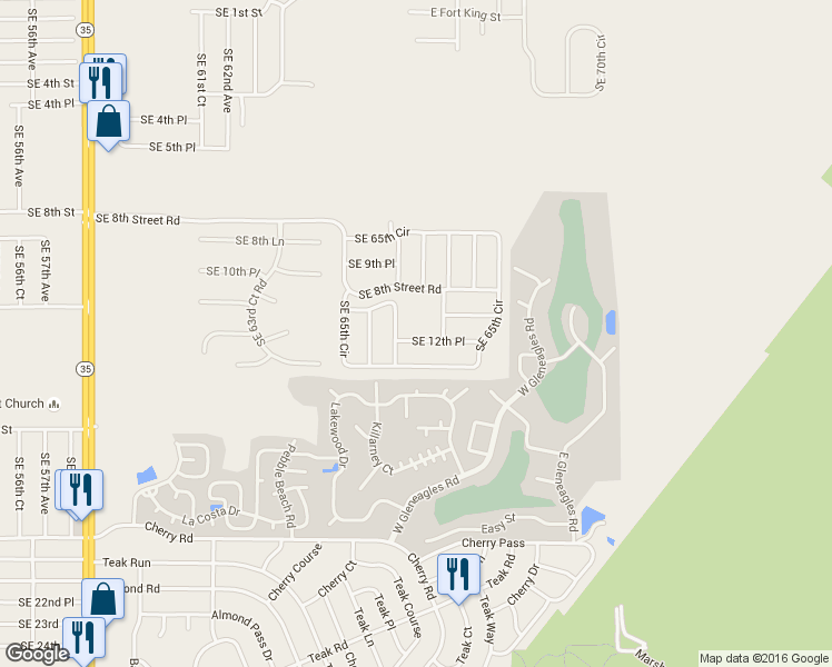 map of restaurants, bars, coffee shops, grocery stores, and more near 6727 Southeast 12th Place in Ocala