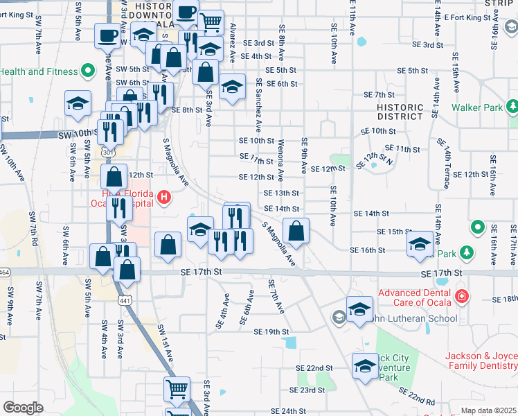 map of restaurants, bars, coffee shops, grocery stores, and more near 520 Southeast 14th Street in Ocala
