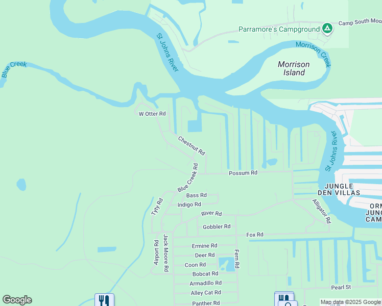 map of restaurants, bars, coffee shops, grocery stores, and more near 24014 Airport Road in Astor