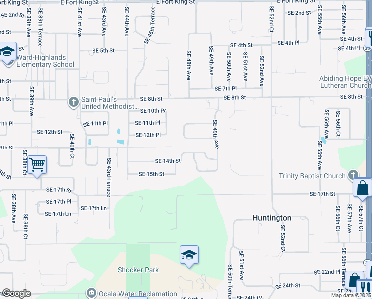 map of restaurants, bars, coffee shops, grocery stores, and more near 4715 Southeast 14th Street in Ocala
