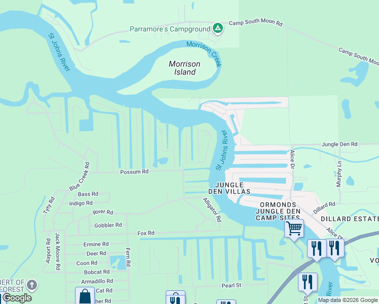 map of restaurants, bars, coffee shops, grocery stores, and more near 56247 Hazelnut Road in Astor