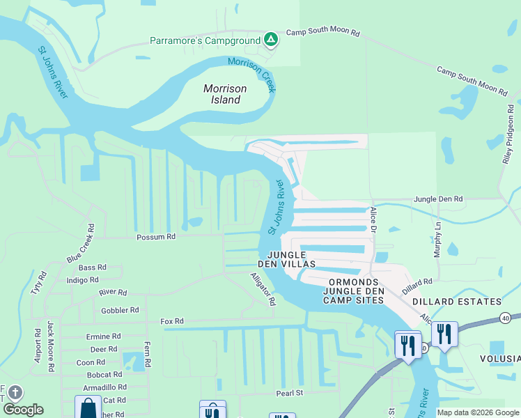 map of restaurants, bars, coffee shops, grocery stores, and more near 56304 Redbud Road in Astor