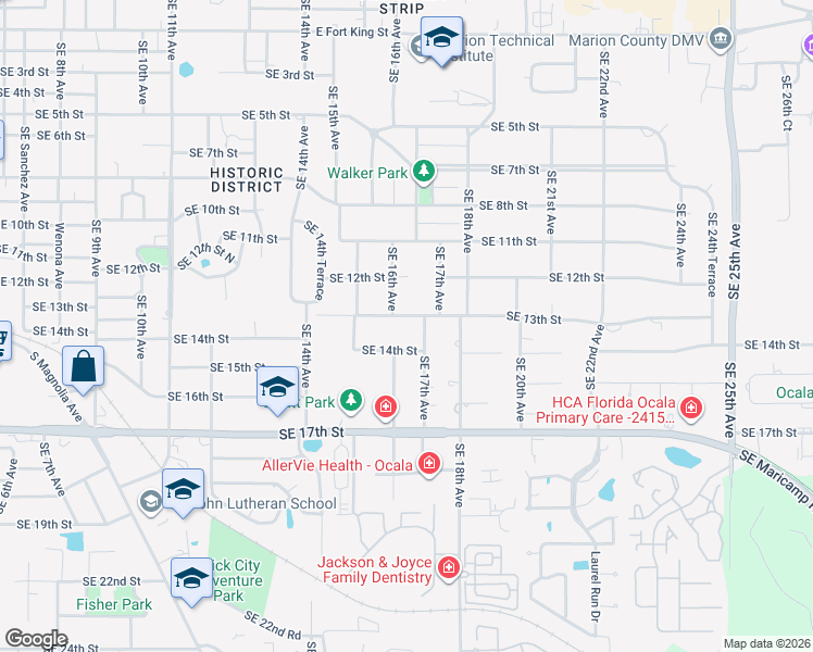 map of restaurants, bars, coffee shops, grocery stores, and more near 1617 Southeast 14th Street in Ocala