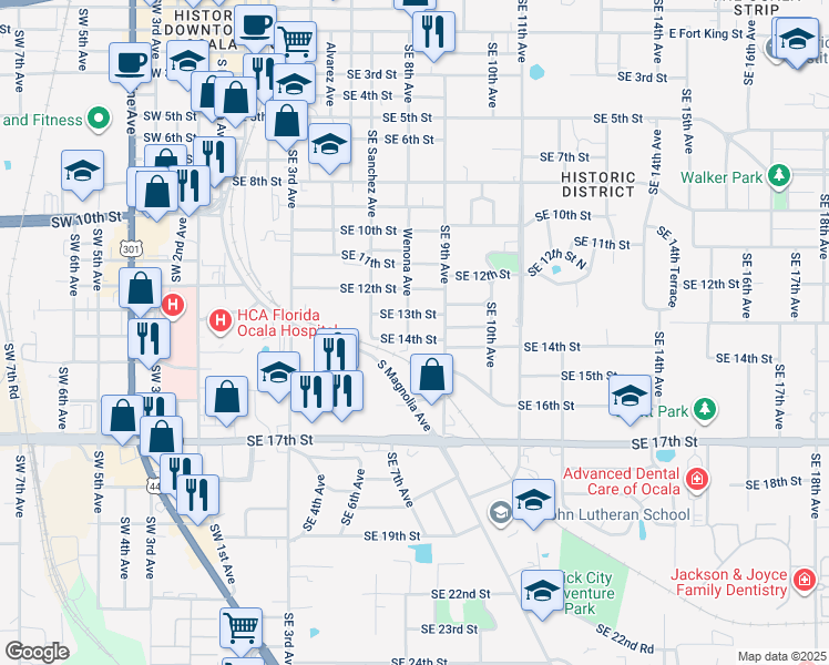 map of restaurants, bars, coffee shops, grocery stores, and more near 800-898 Southeast 14th Street in Ocala