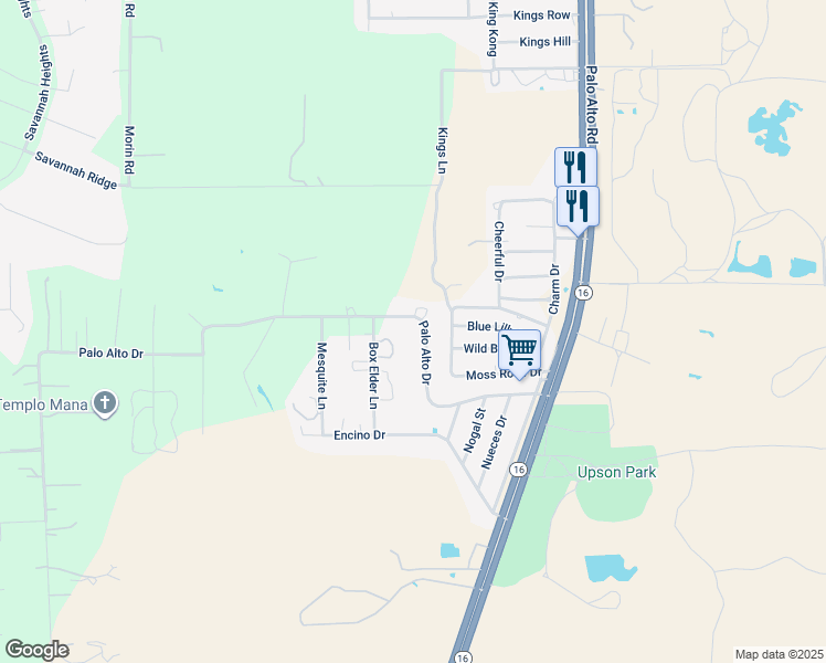 map of restaurants, bars, coffee shops, grocery stores, and more near 397 Palo Alto Drive in Von Ormy