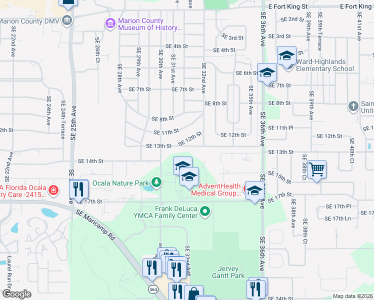 map of restaurants, bars, coffee shops, grocery stores, and more near 3130 Southeast 13th Street in Ocala