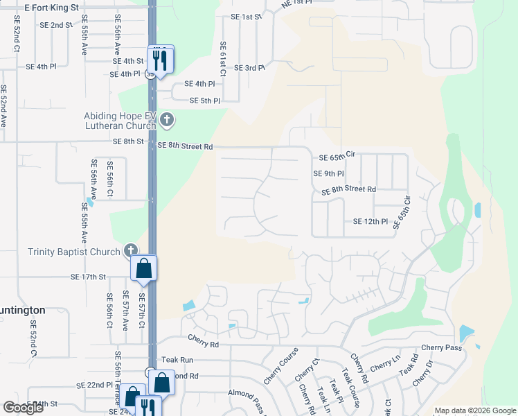map of restaurants, bars, coffee shops, grocery stores, and more near 6280 Southeast 12th Place in Ocala