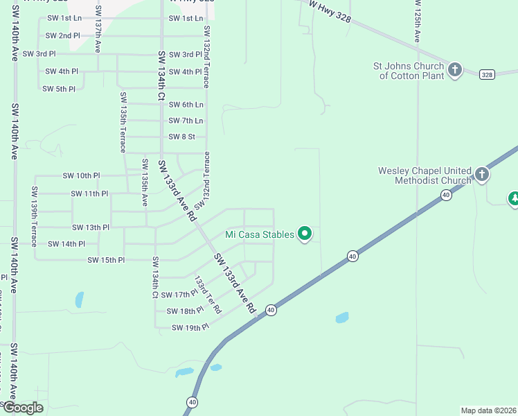 map of restaurants, bars, coffee shops, grocery stores, and more near 13069 Southwest 14th Street Road in Ocala